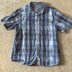 Men’s Large Kavu Blue Plaid Button Down Reversible Shirt